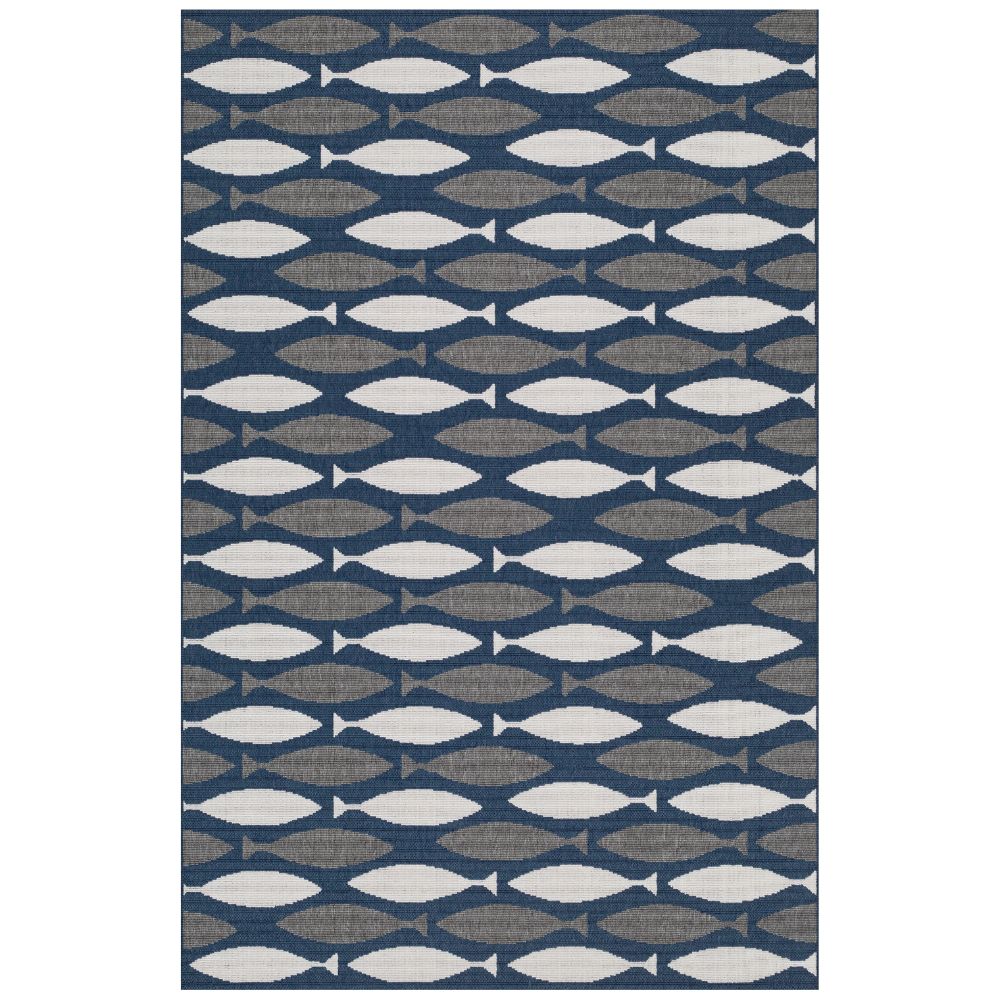 Kaleen Rugs PRT13-75 Puerto Collection 7 ft. 2 in. X 10 ft. 5 in. Rectangle Rug in Gray/Ivory/Navy