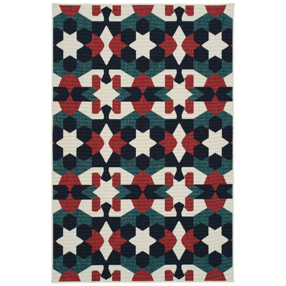 Kaleen Rugs PTA05-86 Pianta Collection 5 ft. 3 in. X 5 ft. 3 in. Round Rug in Multi/Navy/Teal/Ivory/Red