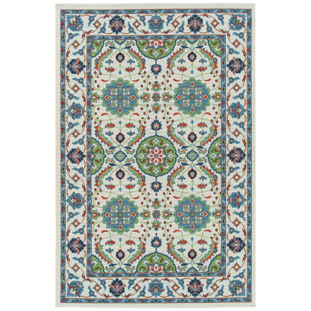 Kaleen Rugs SUN11-01 Sunice Collection 3 ft. 6 in. X 5 ft. 6 in. Rectangle Rug in Ivory/Lt Blue/Lime Green/Tangerine/Navy