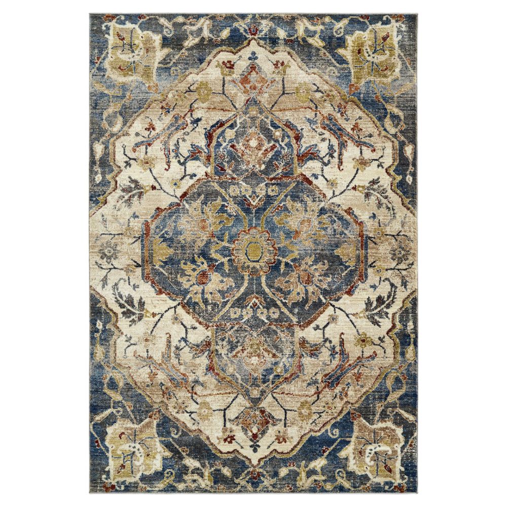 Kaleen Rugs WYN07-10 Wynnlow Collection 5 ft. 3 in. X 7 ft. 10 in. Rectangle Rug in Denim/Blue/Gray/Sand/Gold/Red/Coral/Navy