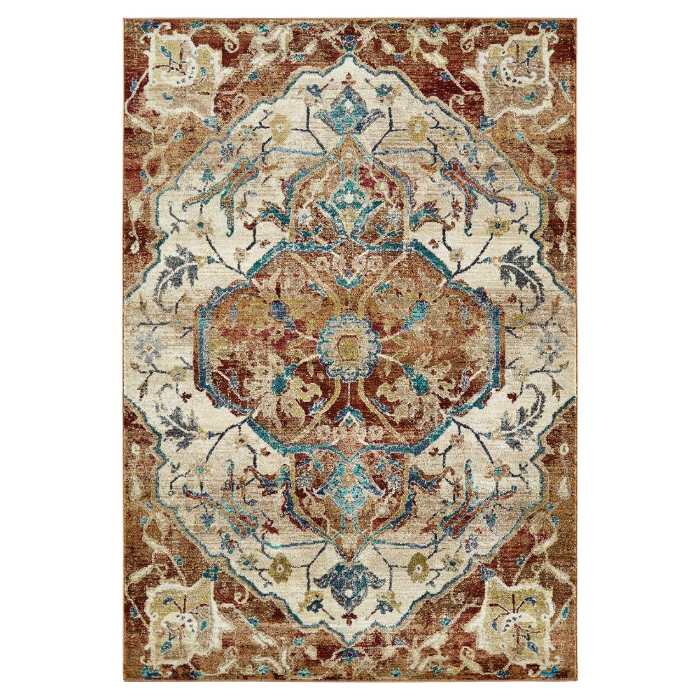 Kaleen Rugs WYN07-53 Wynnlow Collection 7 ft. 3 in. X 7 ft. 3 in. Round Rug in Paprika/Red/Coral/Sand/Ivory/Gray/Gold/Blue/Teal