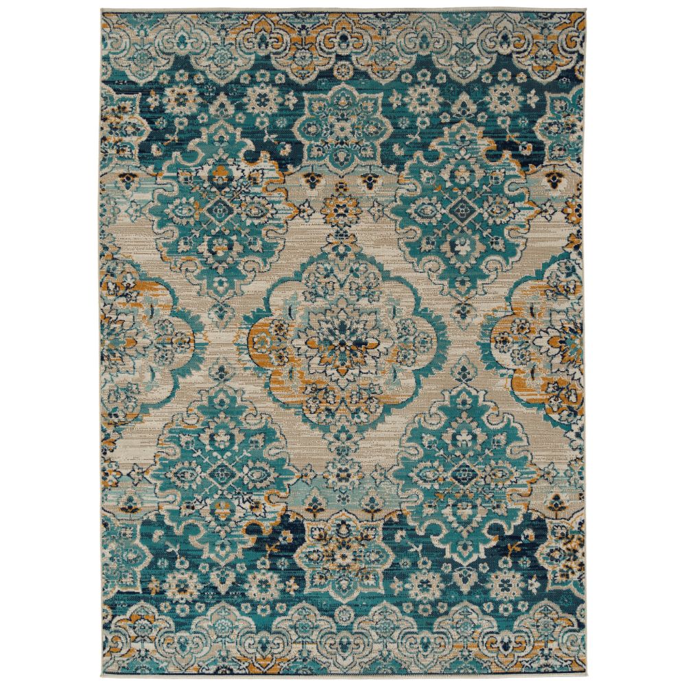 Kaleen Rugs ZUM08-78 Zuma Beach Collection 3 ft. 11 in. X 5 ft. 3 in. Rectangle Rug in Turquoise/Gold/Lt Blue/Navy