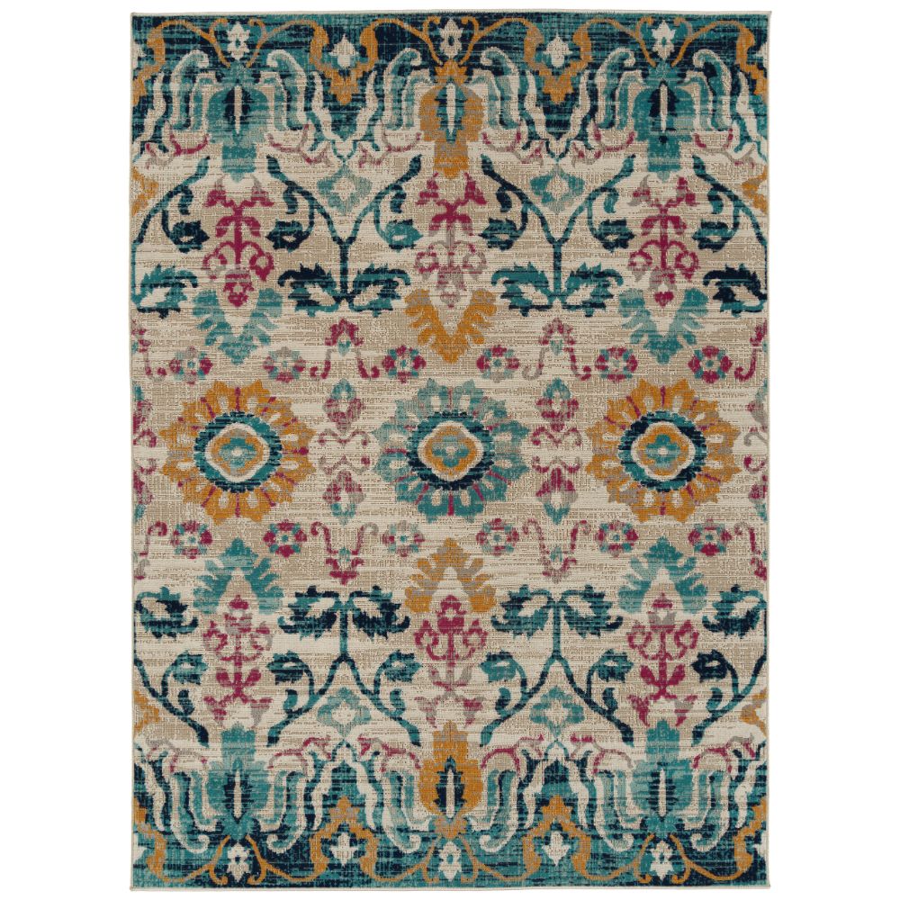 Kaleen Rugs ZUM13-86 Zuma Beach Collection 3 ft. 11 in. X 5 ft. 3 in. Rectangle Rug in Turquoise/Navy/Pink/Orange/Beige/Sand