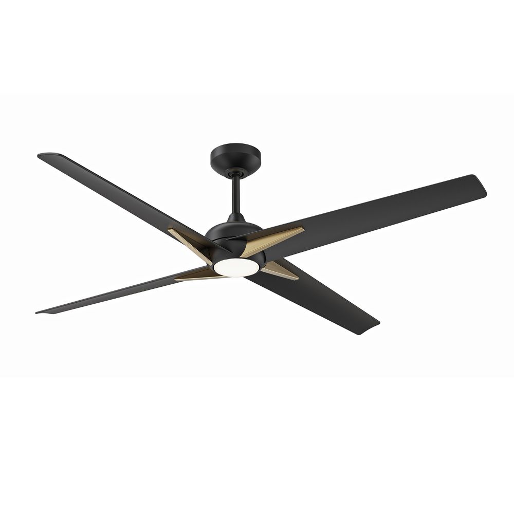 Kendal Lighting AC30356-BLK/OCB ALESTRA 56 in. 4 blade DC motor Ceiling Fan with LED Light Kit and Remote Control in a Matte Black & Oilcan Brass finish with Black blades