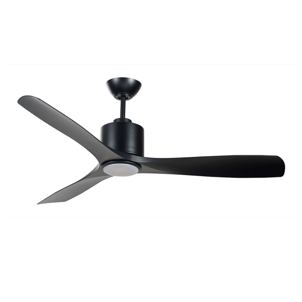 Kendal Lighting AC30552-BLK SENTRY 52 in. 3 blade DC motor Ceiling Fan with LED Light Kit and Remote Control in a Matte Black finish with matching blades