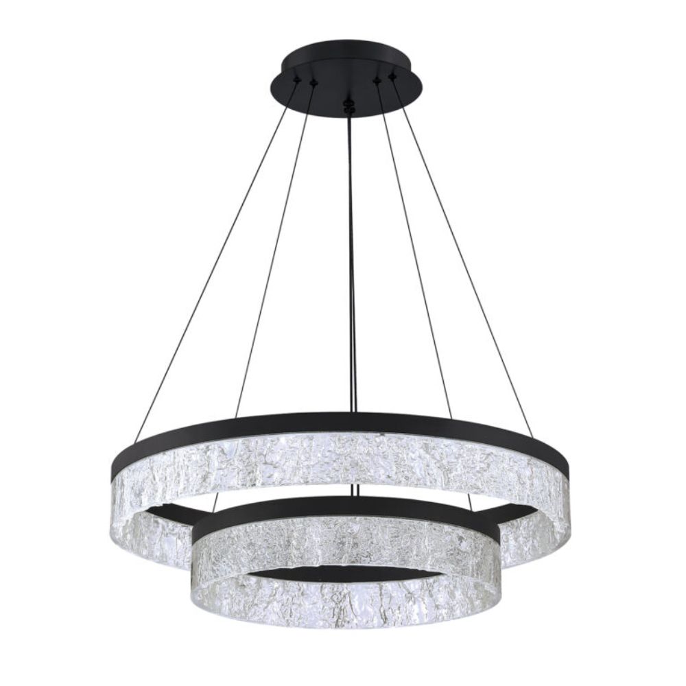 Kendal Lighting PF313-BLK ARCTIC ICE Two-Tier LED Pendant in a Black finish featuring Rings of acrylic Ice Glass