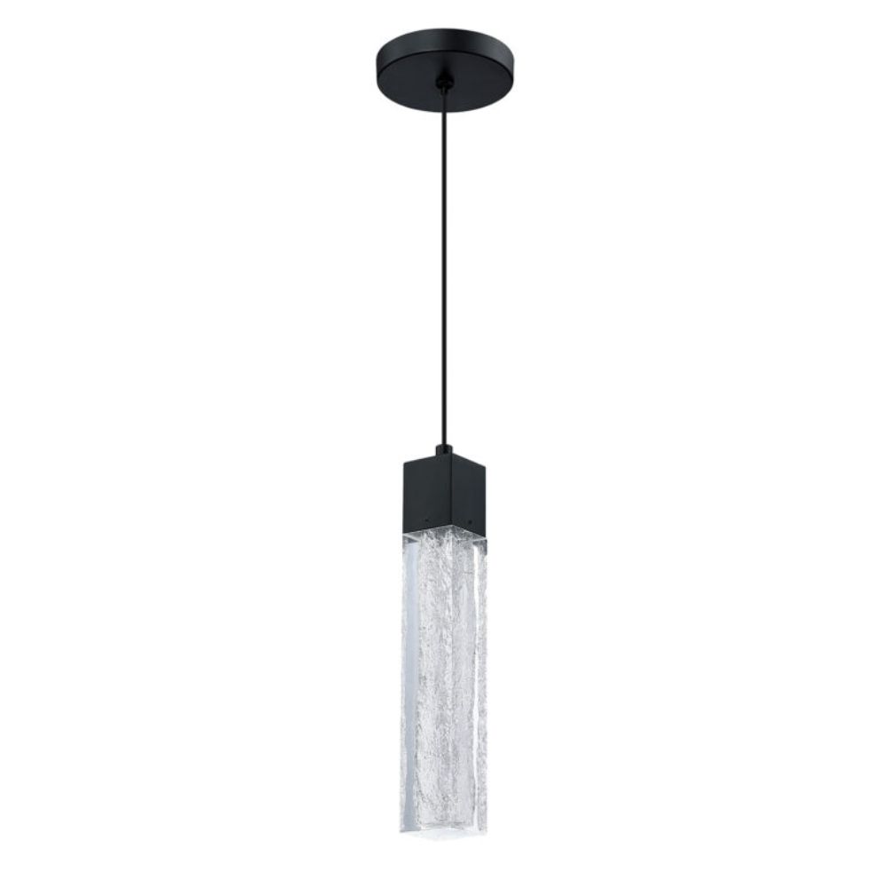 Kendal Lighting PF316-BLK ICE AGE 1-Light LED Pendant in a Black finish featuring an encased Ice Core of clear acrylic glass
