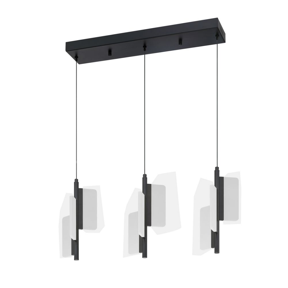 Kendal Lighting PF321-9LBR-BLK PHAEDRA LED Bar with 3 Tri-Panel Pendants in a Black Finish