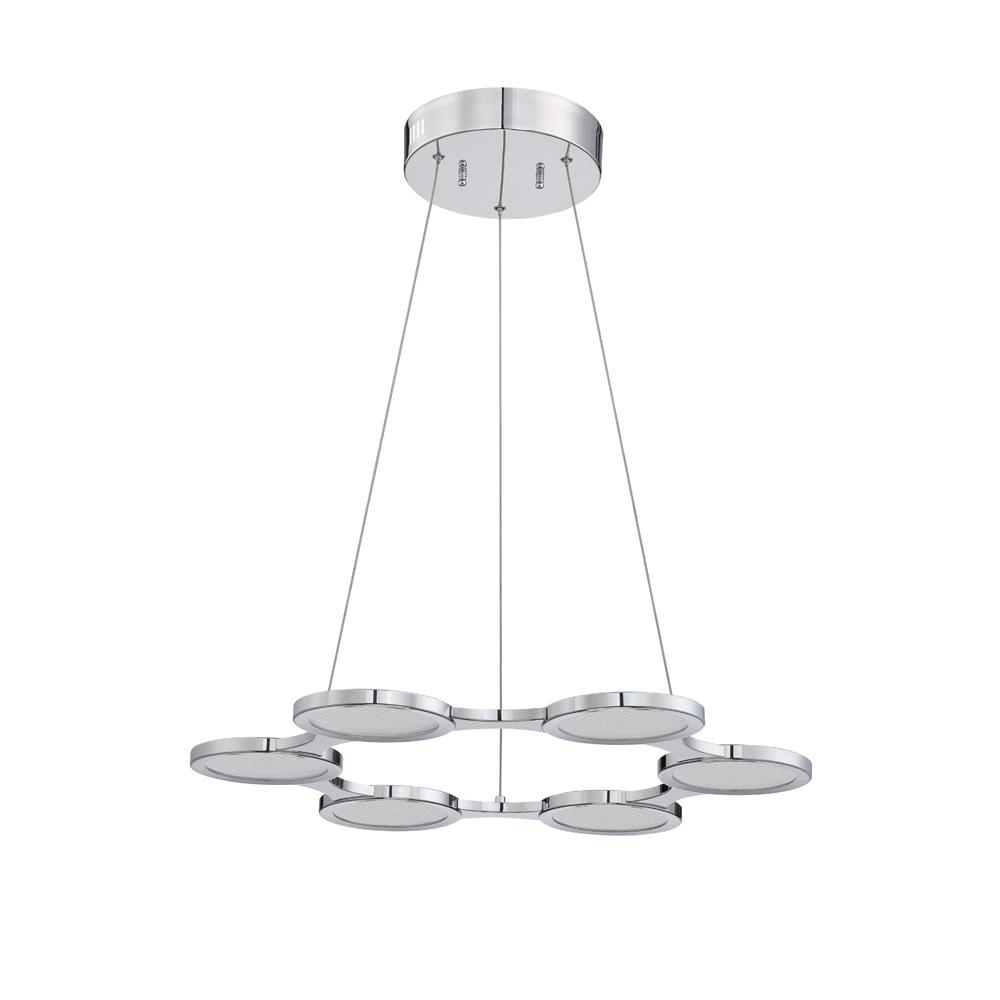 Kendal Lighting PF65-6LPE-CH MILAN series 6 Light LED Pendant in a Chrome finish with Clear Mesh diffusers