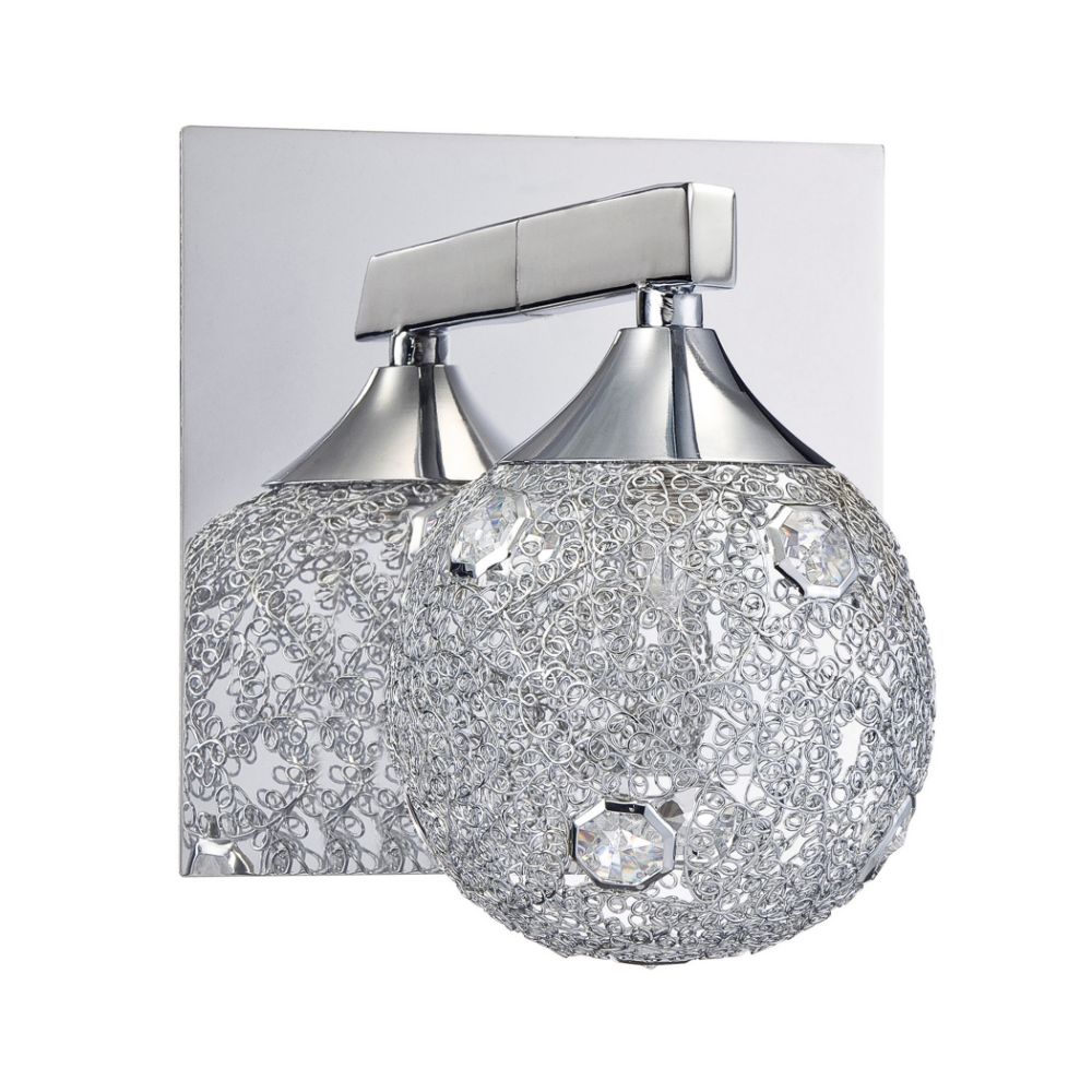 Kendal Lighting VF4000-1L-CH Solaro 1 Light Vanity in Chrome with Decorative Mesh Shades featuring Optic Crystal Jewel Insets