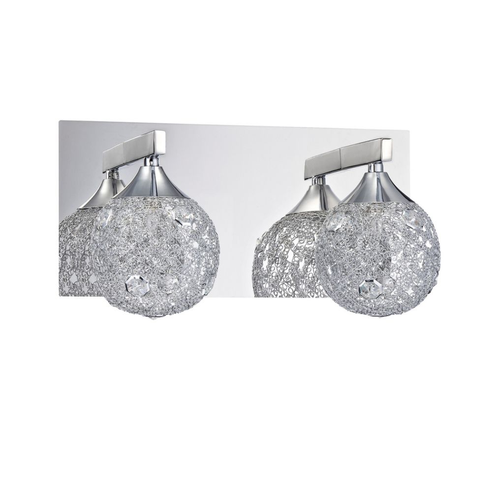 Kendal Lighting VF4000-2L-CH Solaro 2 Light Vanity in Chrome with Decorative Mesh Shades featuring Optic Crystal Jewel Insets