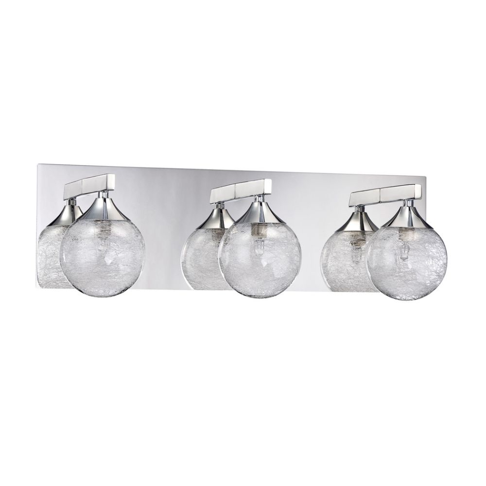 Kendal Lighting VF4100-3L-CH Fybra 3 Light Vanity in Chrome Featuring Stretched Glass Fibers Encased in Clear Glass globes