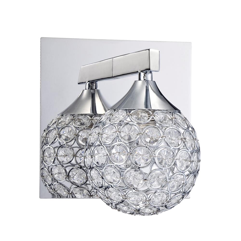 Kendal Lighting VF4200-1L-CH Crys 1 Light Vanity with Chrome Finished Ringlets Encasing Optic Crystal Jewels