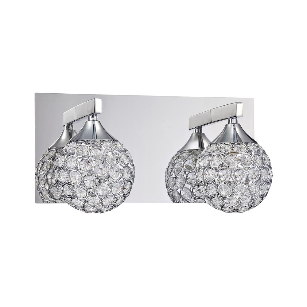 Kendal Lighting VF4200-2L-CH Crys 2 Light Vanity with Chrome Finished Ringlets Encasing Optic Crystal Jewels