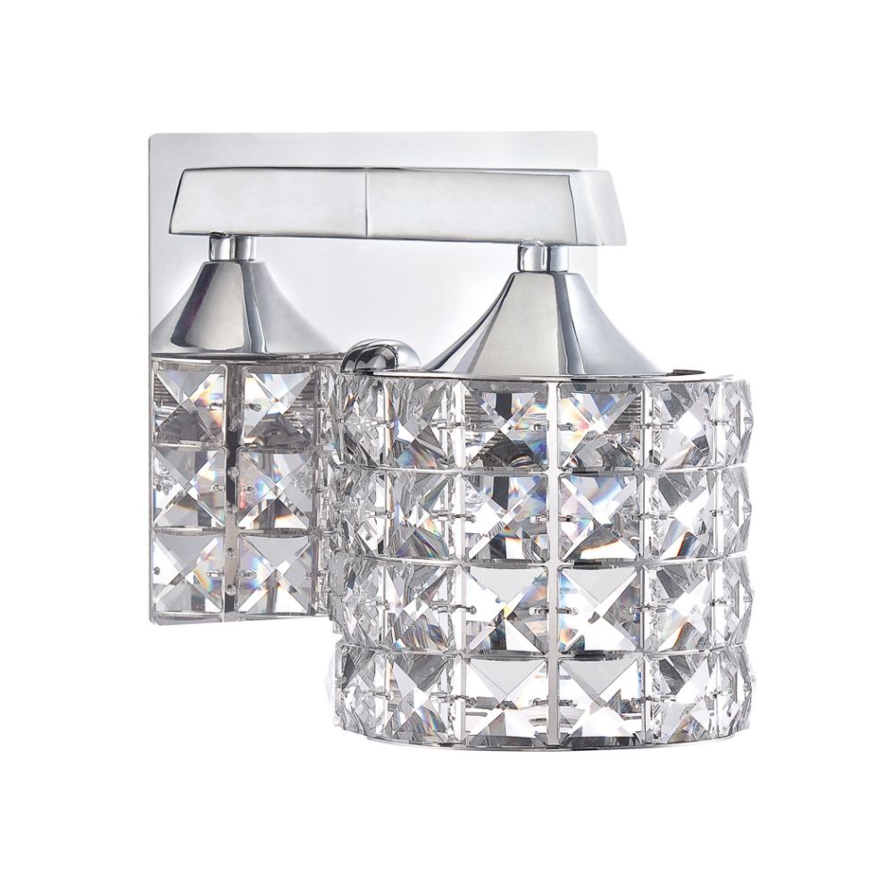 Kendal Lighting VF7100-1L-CH Lustra 1 Light Vanity in Chrome Featuring Cylindrical Shades Encrusted with Optic Crystal Jewels