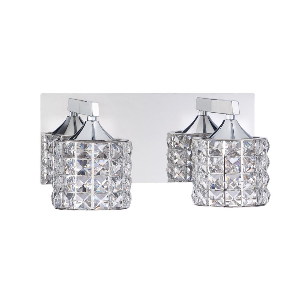 Kendal Lighting VF7100-2L-CH Lustra 2 Light Vanity in Chrome Featuring Cylindrical Shades Encrusted with Optic Crystal Jewels