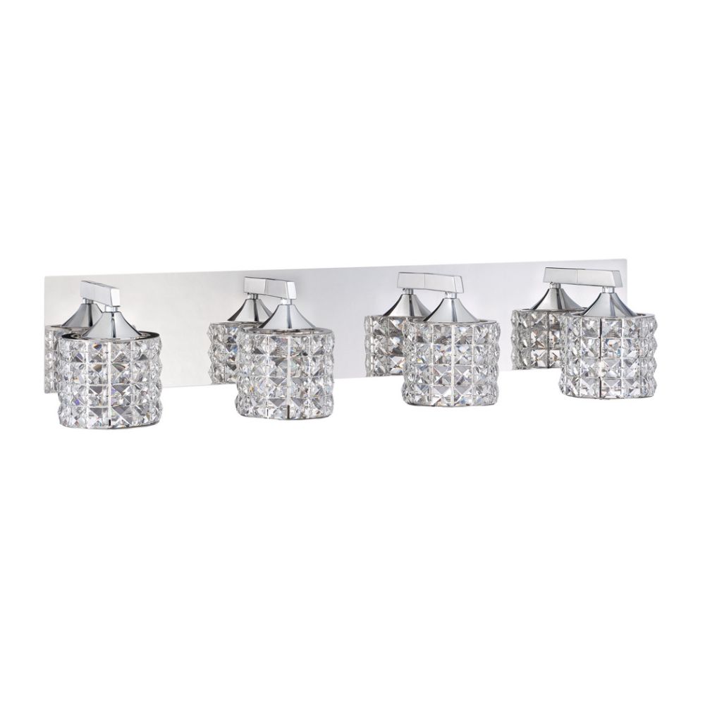 Kendal Lighting VF7100-4L-CH Lustra 4 Light Vanity in Chrome Featuring Cylindrical Shades Encrusted with Optic Crystal Jewels