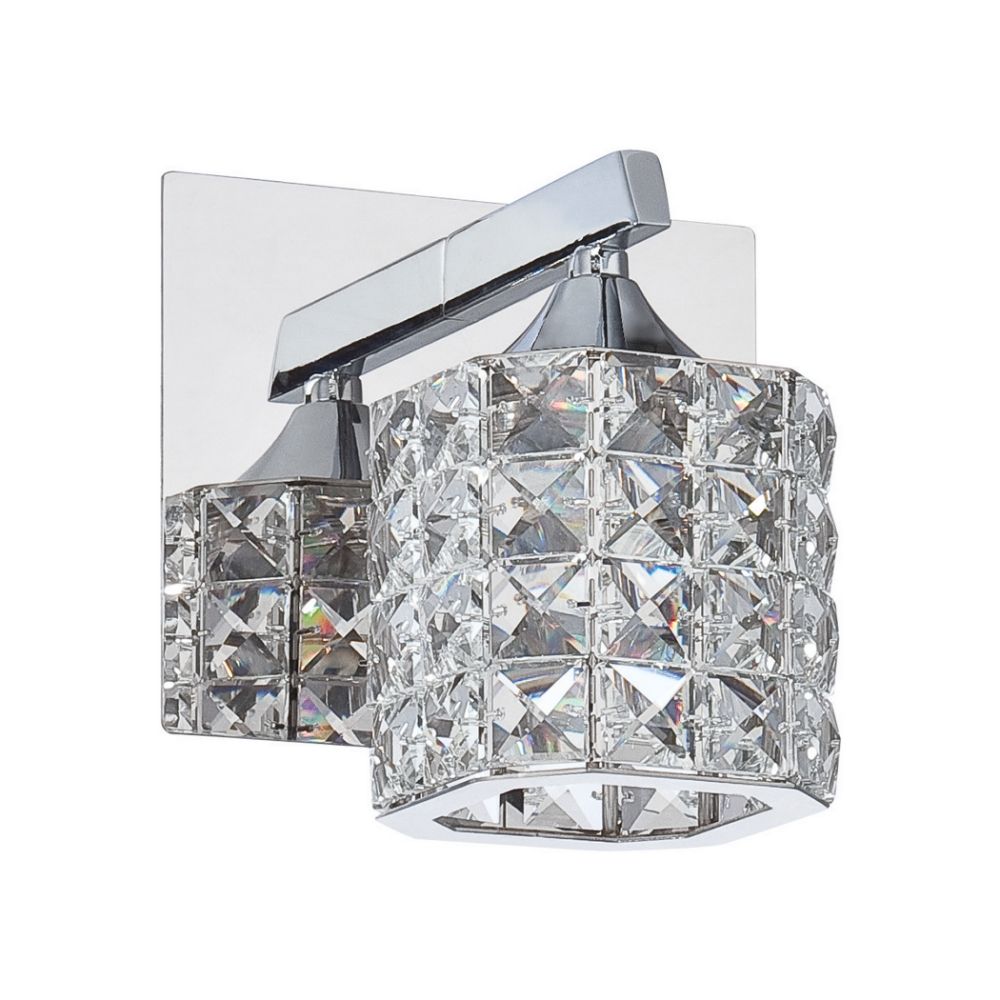 Kendal Lighting VF7200-1L-CH Shimera 1 Light Vanity in Chrome Featuring Cubic Shades Encrusted with Optic Crystal Jewels