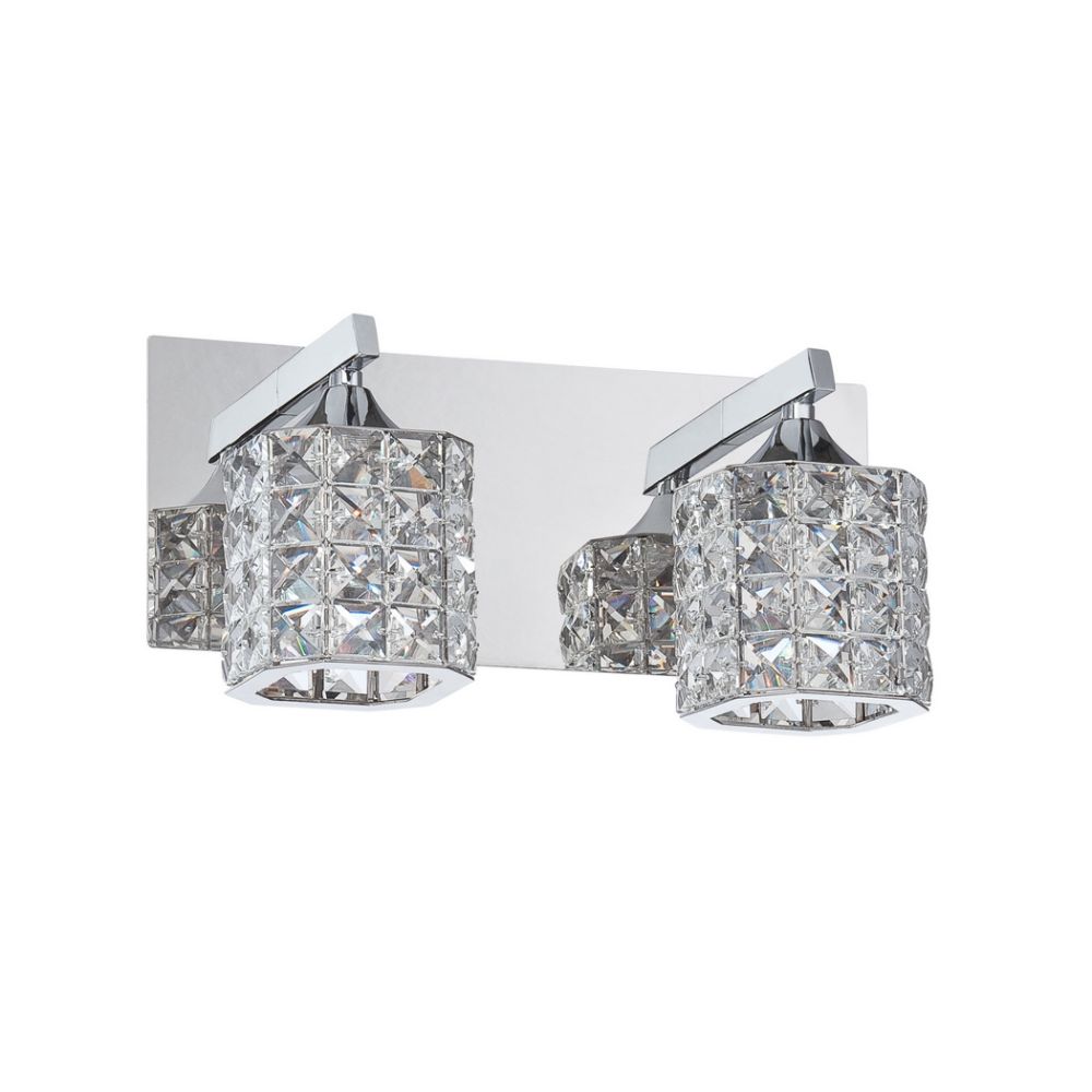 Kendal Lighting VF7200-2L-CH Shimera 2 Light Vanity in Chrome Featuring Cubic Shades Encrusted with Optic Crystal Jewels