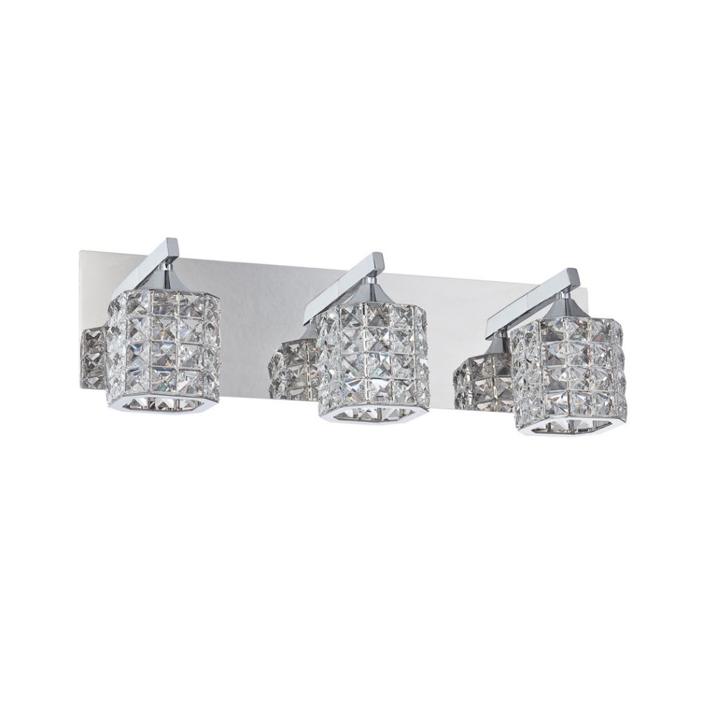 Kendal Lighting VF7200-3L-CH Shimera 3 Light Vanity in Chrome Featuring Cubic Shades Encrusted with Optic Crystal Jewels