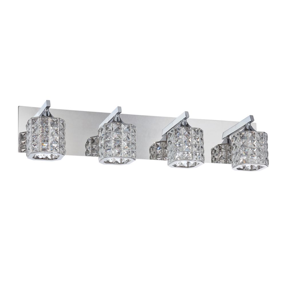 Kendal Lighting VF7200-4L-CH Shimera 4 Light Vanity in Chrome Featuring Cubic Shades Encrusted with Optic Crystal Jewels