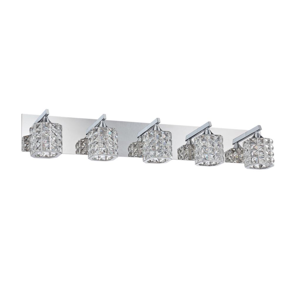 Kendal Lighting VF7200-5L-CH Shimera 5 Light Vanity in Chrome Featuring Cubic Shades Encrusted with Optic Crystal Jewels