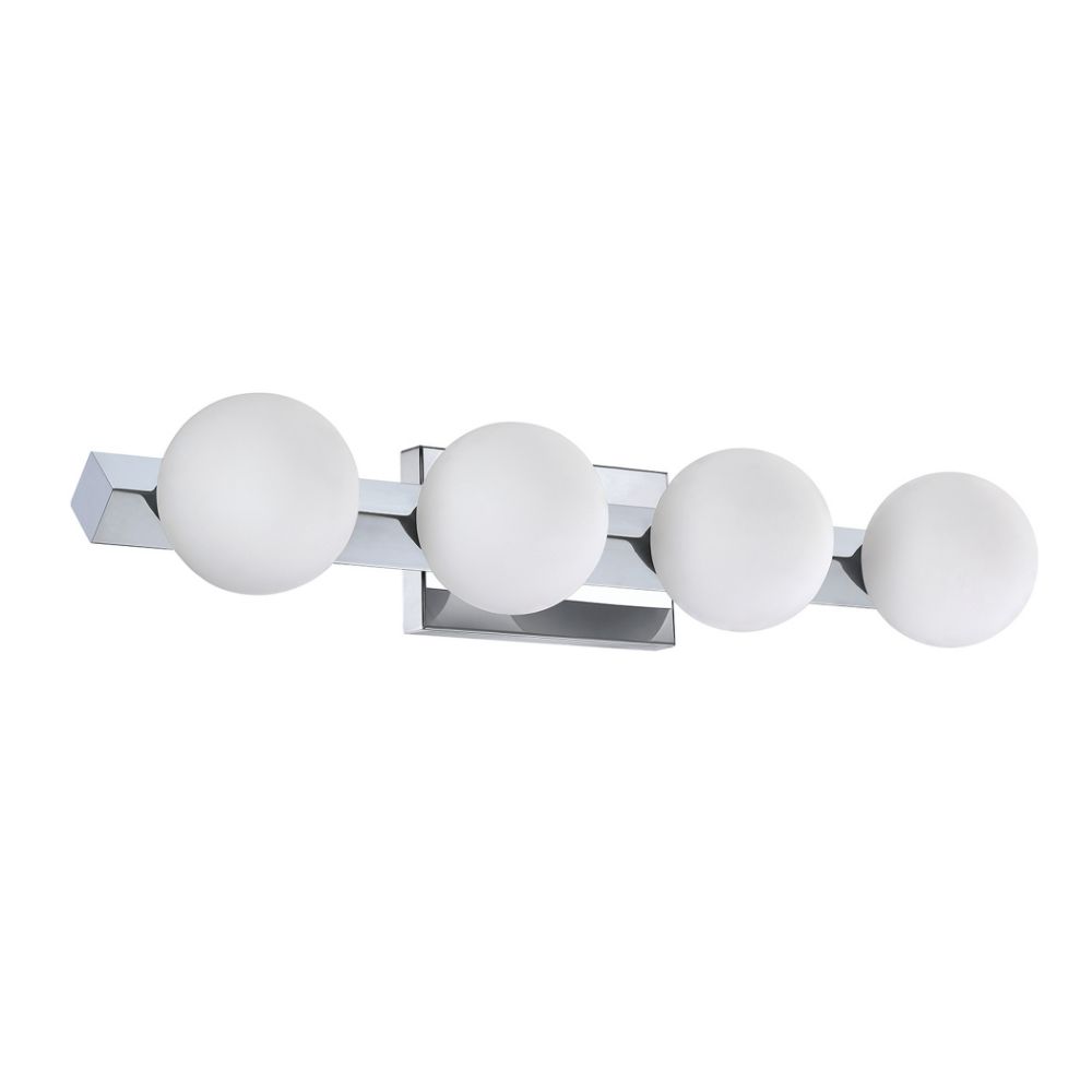 Kendal Lighting VF8800-4L-CH ORBITRON 4-Light G9 Vanity in a Chrome finish featuring Opal White glass globes