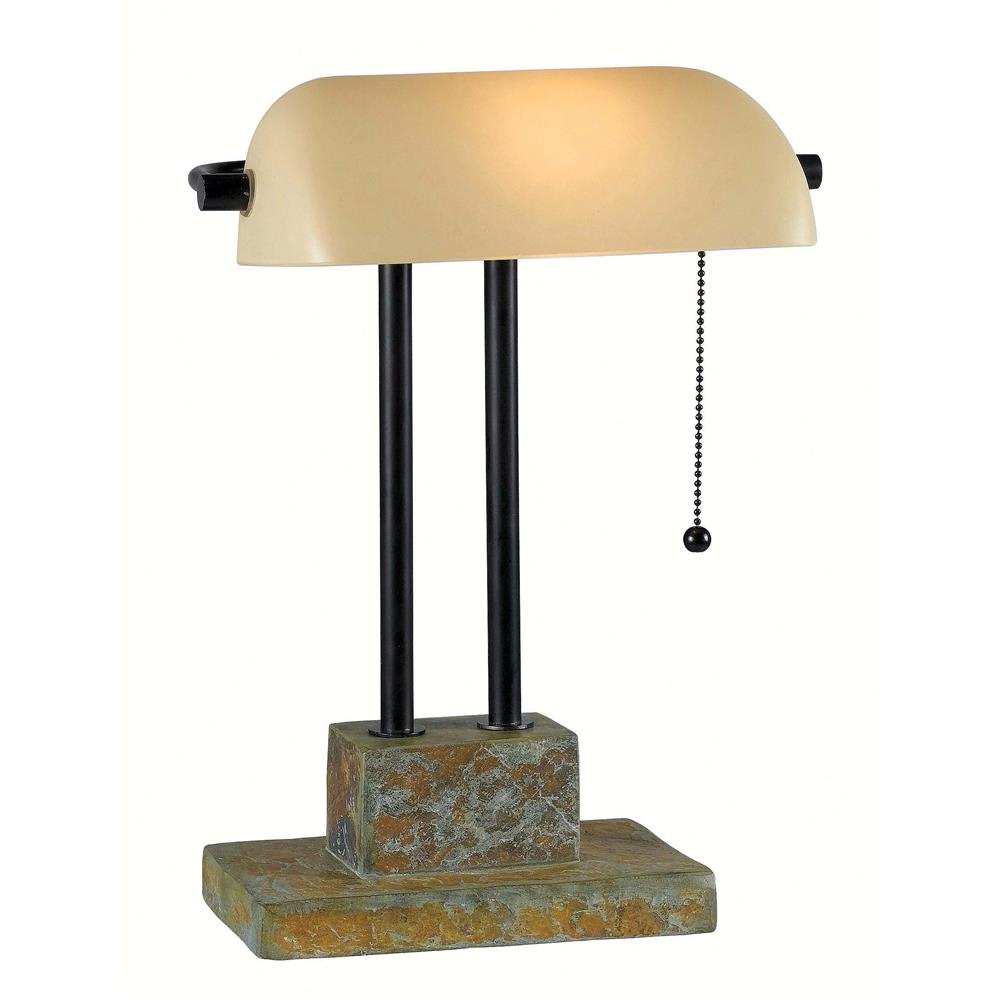 Kenroy Home 21041SL Greenville Banker Lamp in Natural Slate with Oil Rubbed Bronze Accents
