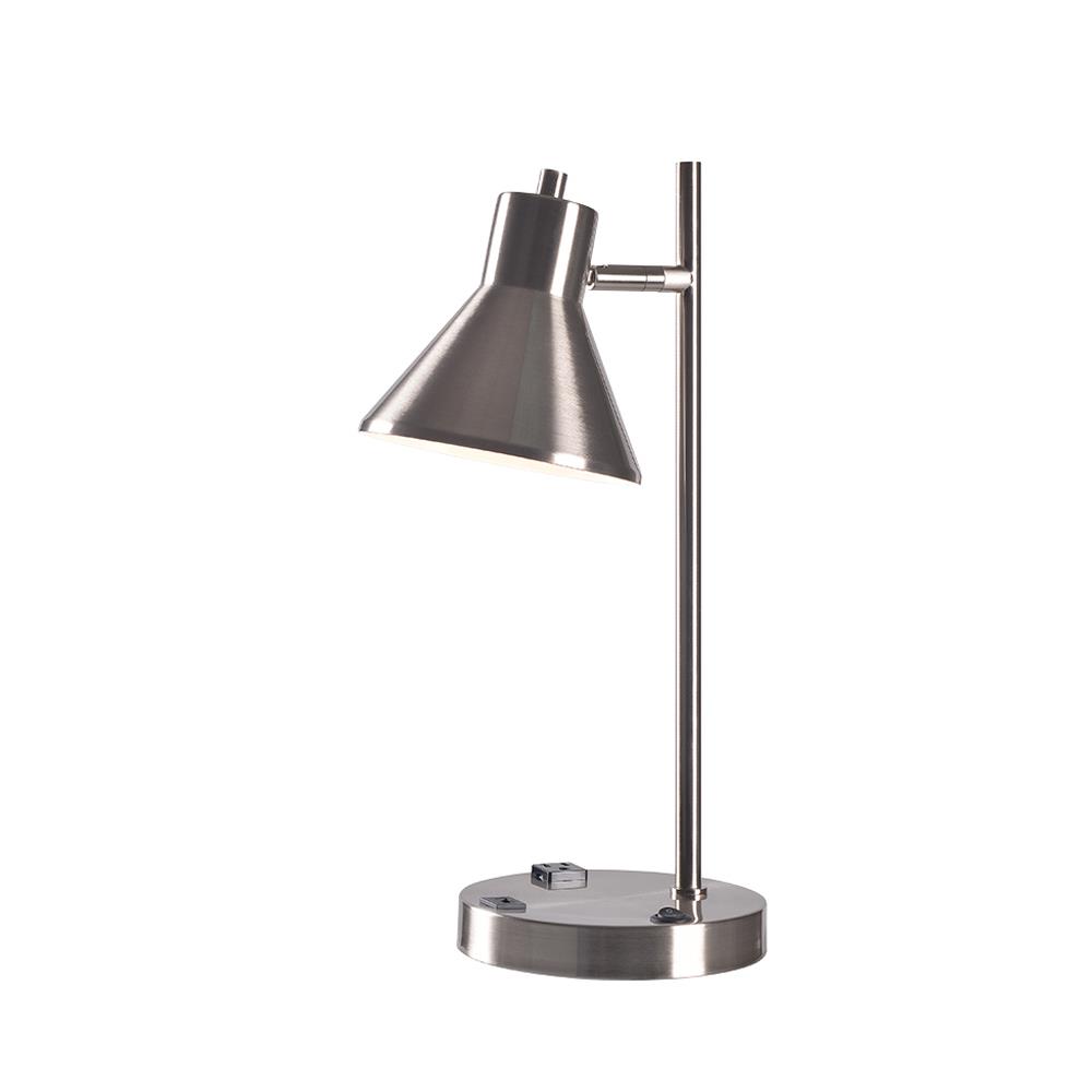 Kenroy Home 33069BS Ash Outlet and USB Desk Lamp in Brushed Steel