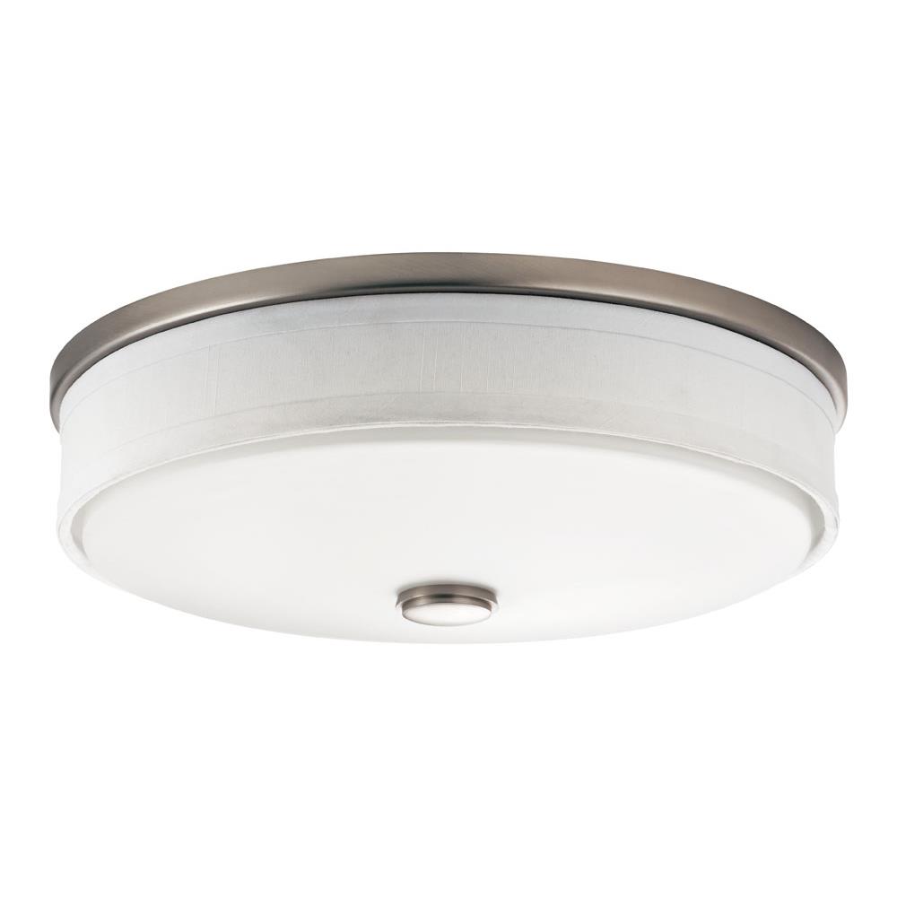 Kichler 10885NILED Ceiling Space 13" LED Flush Mount with Linen Shade and White Acrylic Diffuser in Brushed Nickel