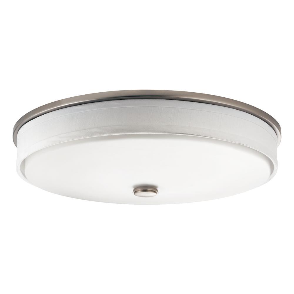Kichler 10886NILED Ceiling Space 17.25" LED Flush Mount with Linen Shade and White Acrylic Diffuser in Brushed Nickel