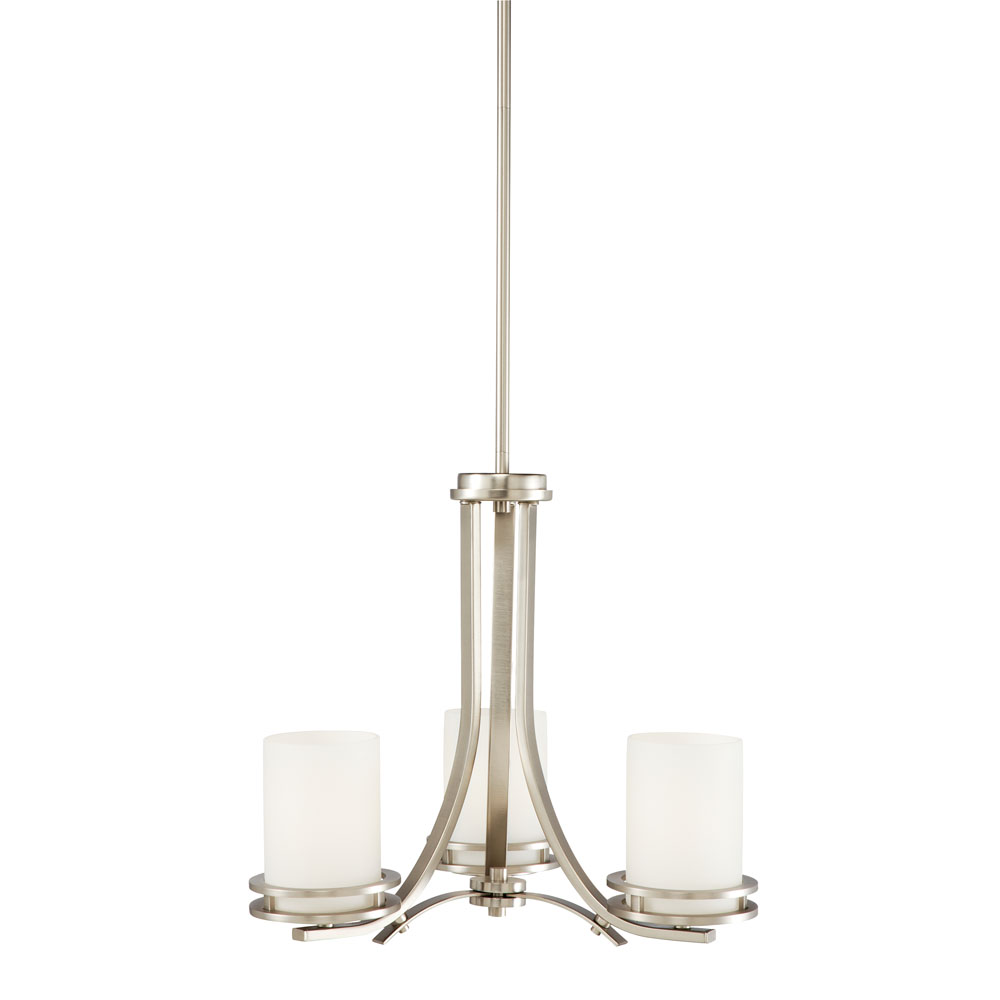 Kichler 1671NI Hendrik 16.75" 3 Light Chandelier with Satin Etched Cased Opal Glass Brushed Nickel in Brushed Nickel