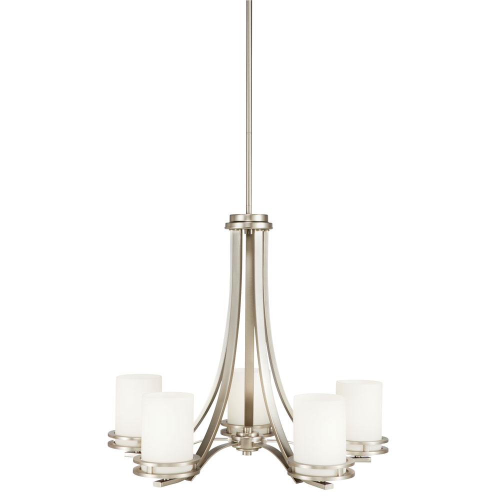 Kichler 1672NI Hendrik 21.5" 5 Light Chandelier with Satin Etched Cased Opal Glass Brushed Nickel in Brushed Nickel