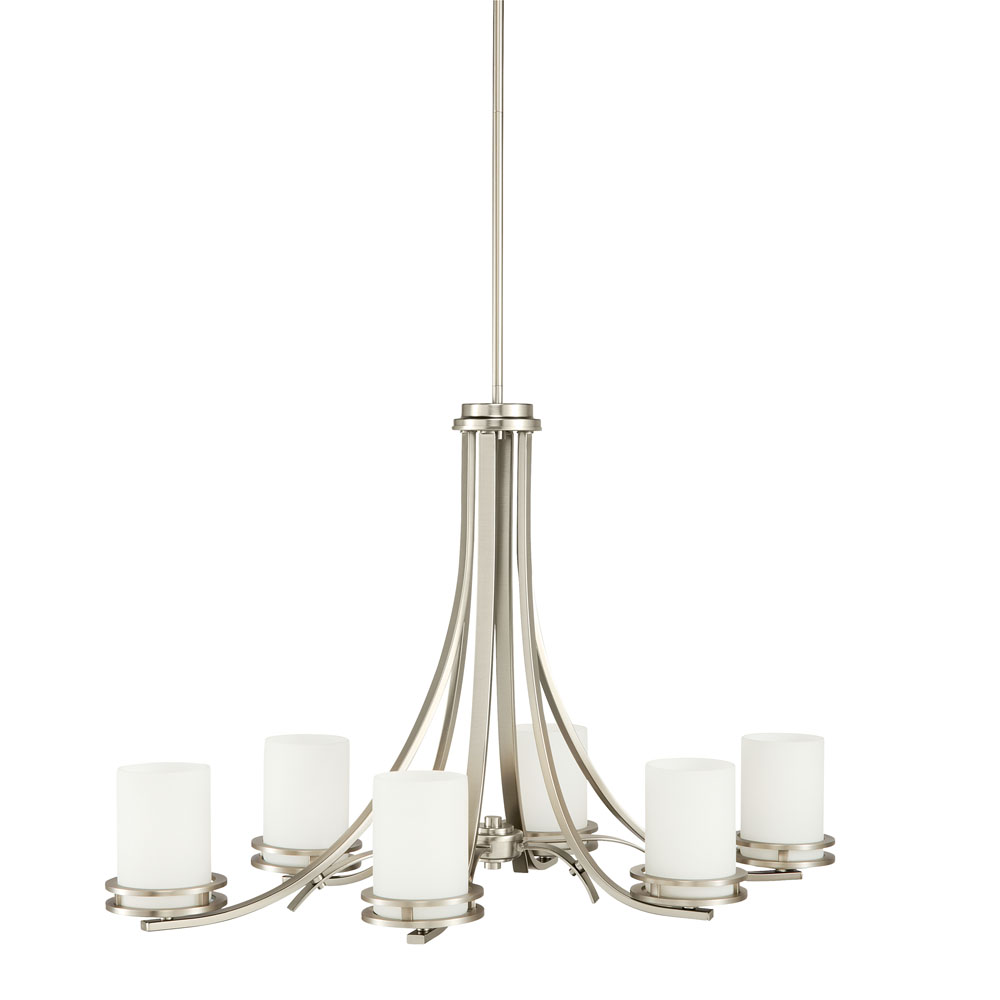 Kichler 1673NI Hendrik 22.75" 6 Light Chandelier with Satin Etched Cased Opal Glass Brushed Nickel in Brushed Nickel