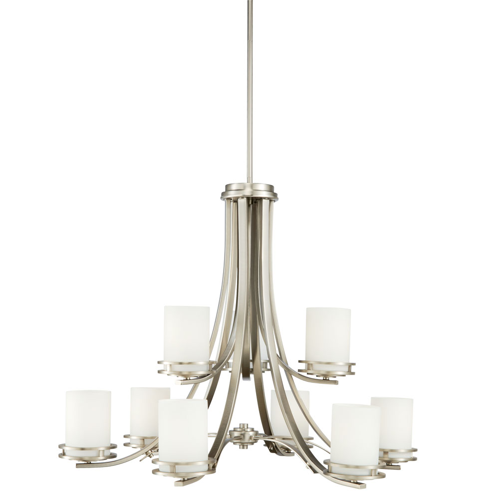 Kichler 1674NI Hendrik 25.75" 9 Light Chandelier with Satin Etched Cased Opal Glass Brushed Nickel in Brushed Nickel