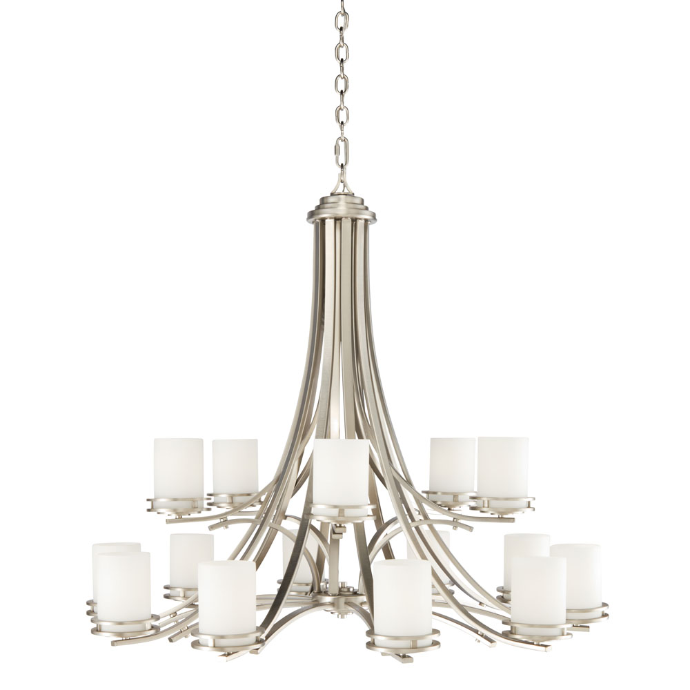 Kichler 1675NI Hendrik 15 36" Light Chandelier with Satin Etched Cased Opal Glass Brushed Nickel in Brushed Nickel