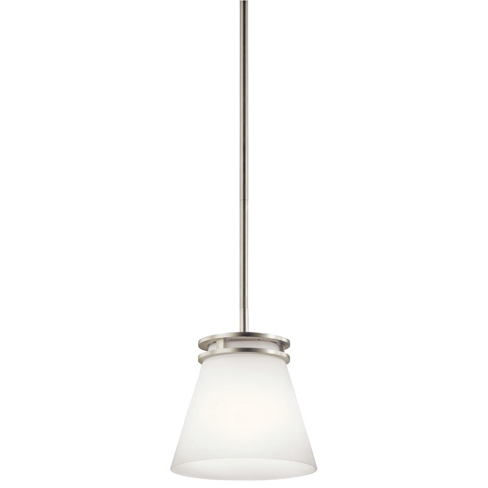 Kichler 1687NI Hendrik 8.75" 1 Light Mini Pendant with Satin Etched Cased Opal Glass Brushed Nickel in Brushed Nickel