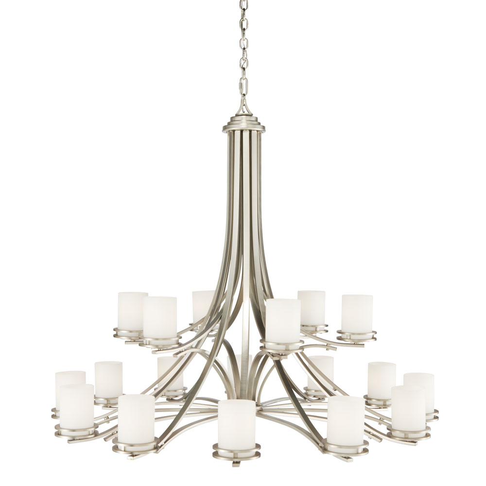 Kichler 1873NI Hendrik 41.5" 18 Light 2 Tier Chandelier with Satin Etched Cased Opal Glass Brushed Nickel in Brushed Nickel