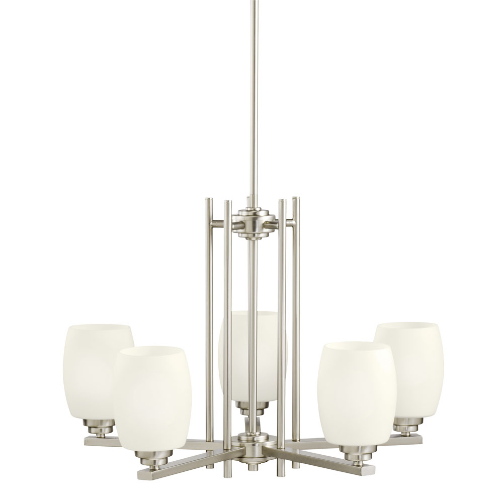 Kichler 1896NI Eileen 16.5" 5 Light Chandelier with Satin Etched Cased Opal Glass in Brushed Nickel