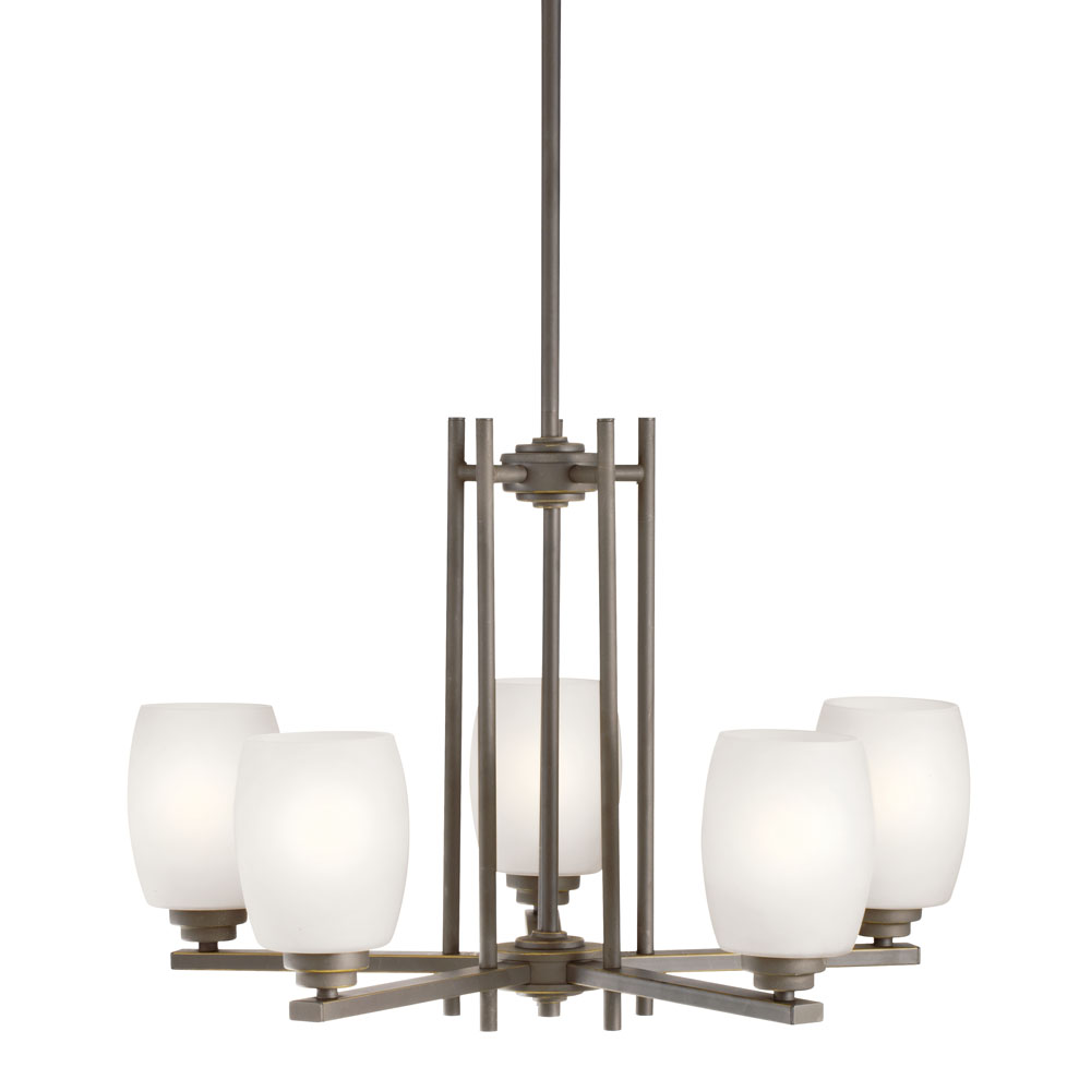 Kichler 1896OZS Eileen 16.5" 5 Light Chandelier with Satin Etched Cased Opal Glass in Olde Bronze® 