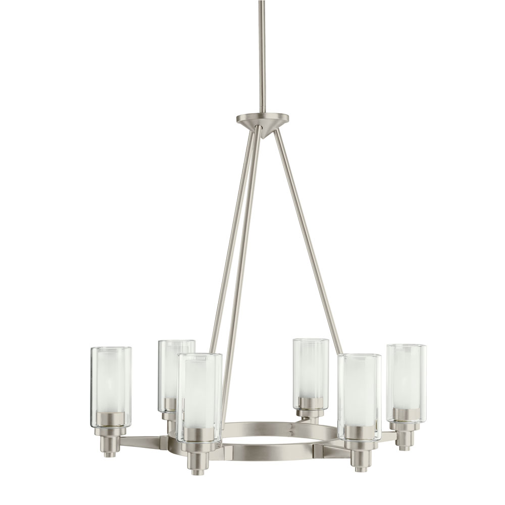 Kichler 2344NI Circolo 26.5" 6 light Round Chandelier with Clear Outer and Satin Etched Inner Cylinders Brushed Nickel in Brushed Nickel