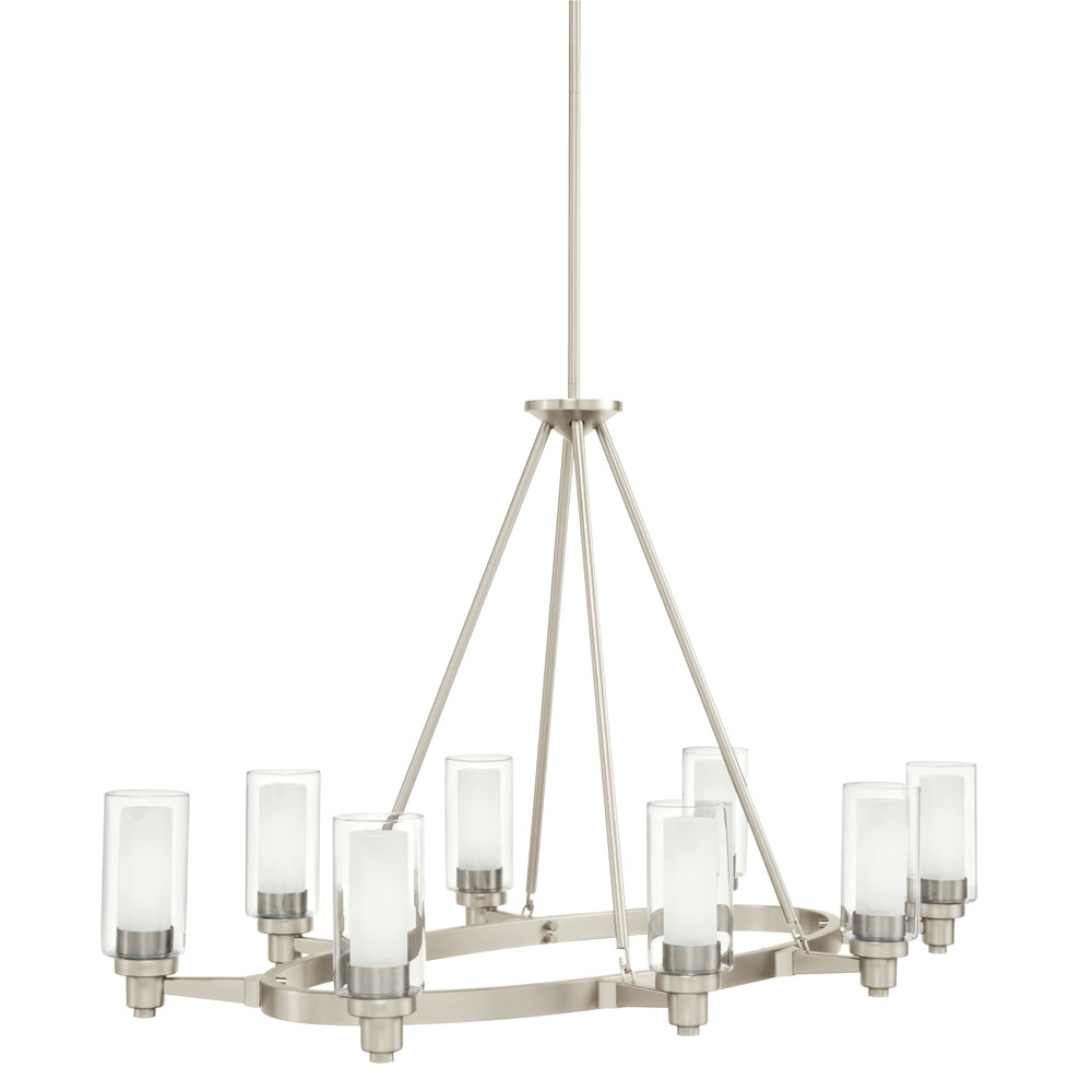 Kichler 2345NI Circolo 27" 8 Light Oval Chandelier  with Clear Outer and Satin Etched Inner Cylinders Brushed Nickel in Brushed Nickel