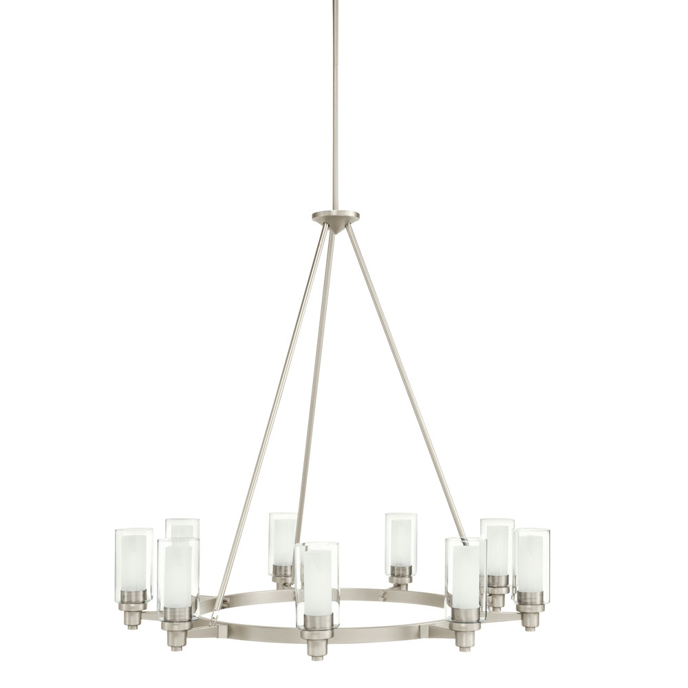 Kichler 2346NI Circolo 35.5" 9 Light Round Chandelier  with Clear Outer and Satin Etched Inner Cylinders in Brushed Nickel