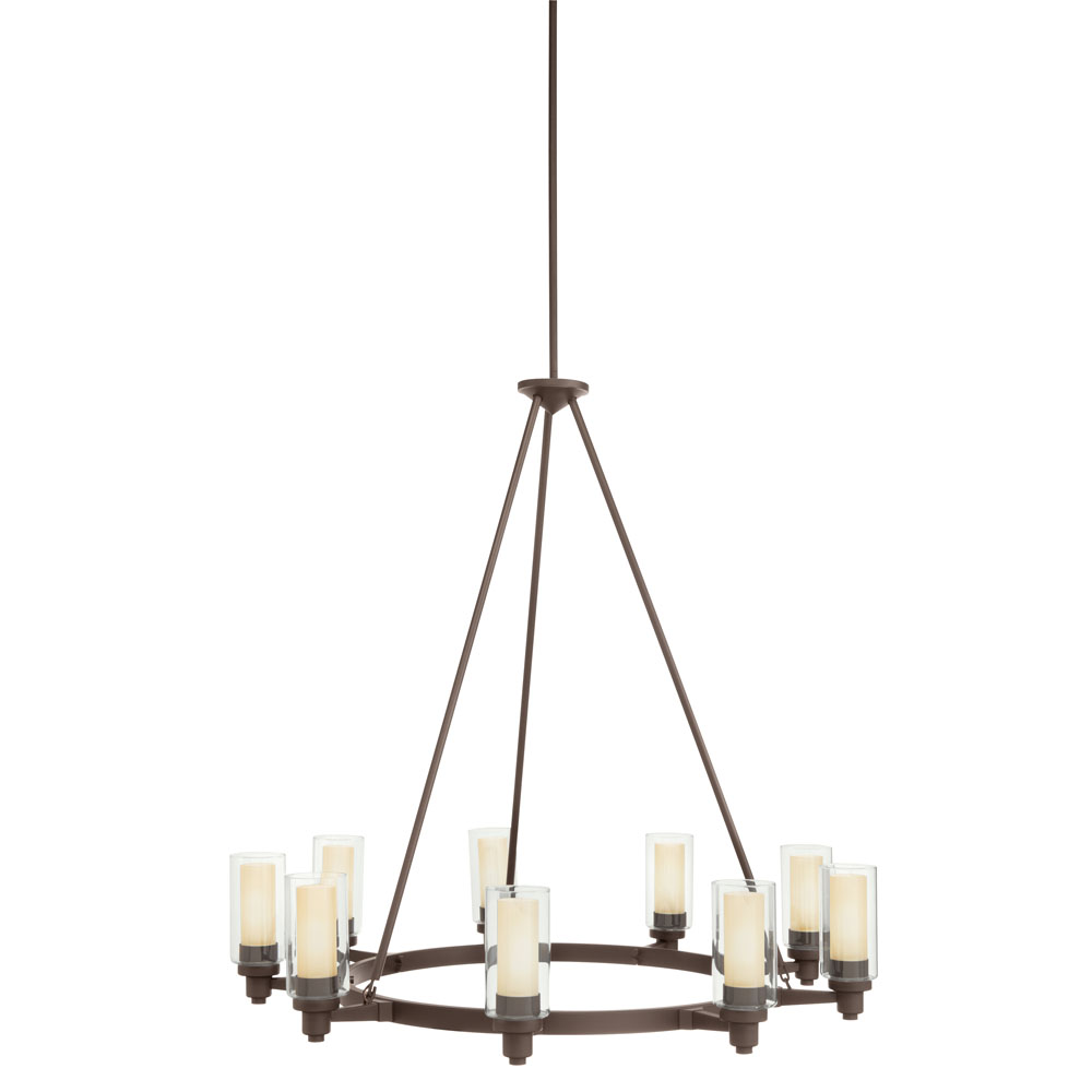 Kichler 2346OZ Circolo 35.5" 9 Light Round Chandelier  with Clear Outer and Umber Etched Inner Cylinders Olde Bronze®