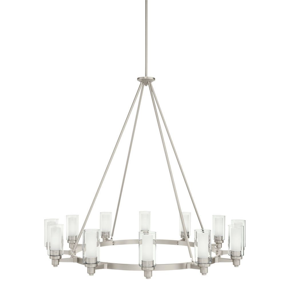 Kichler 2347NI Circolo 41" 12 Light Round Chandelier Clear Outer and Satin Etched Inner Cylinders Brushed Nickel in Brushed Nickel