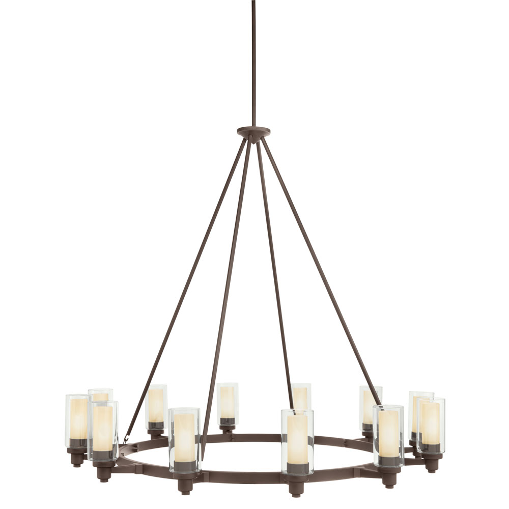 Kichler 2347OZ Circolo 41" 12 Light Round Chandelier  with Clear Outer and Umber Etched Inner Cylinders Olde Bronze®