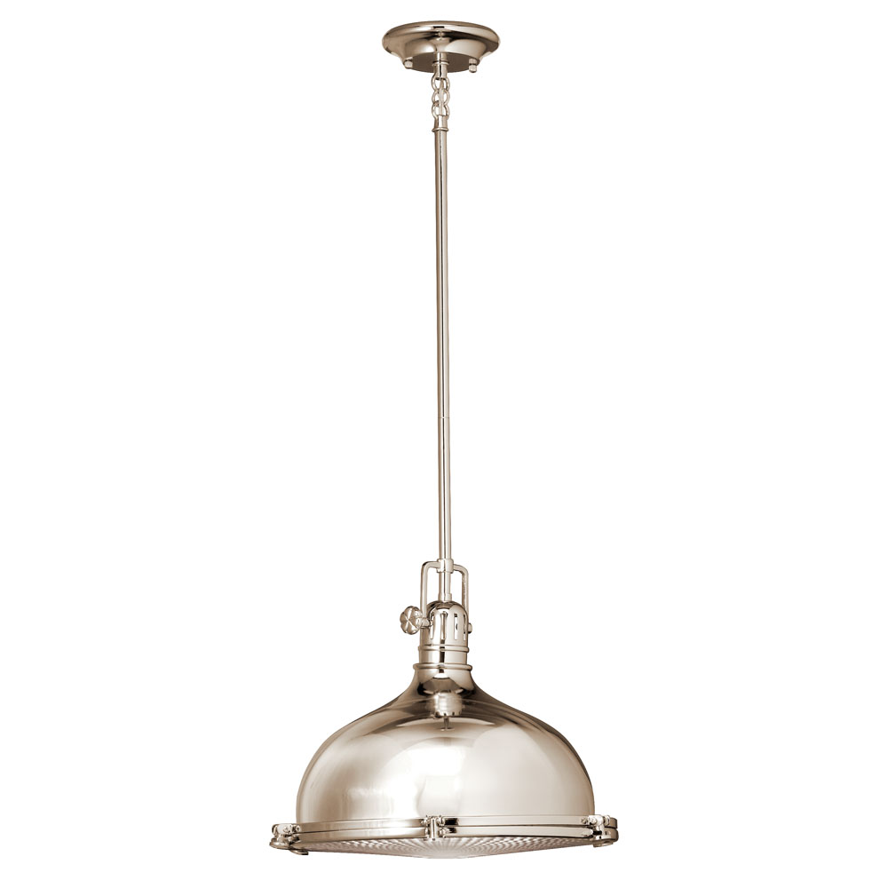 Kichler 2666PN Hatteras Bay 12" 1 Light Pendant with Clear Fresnel Lens in Polished Nickel in Polished Nickel
