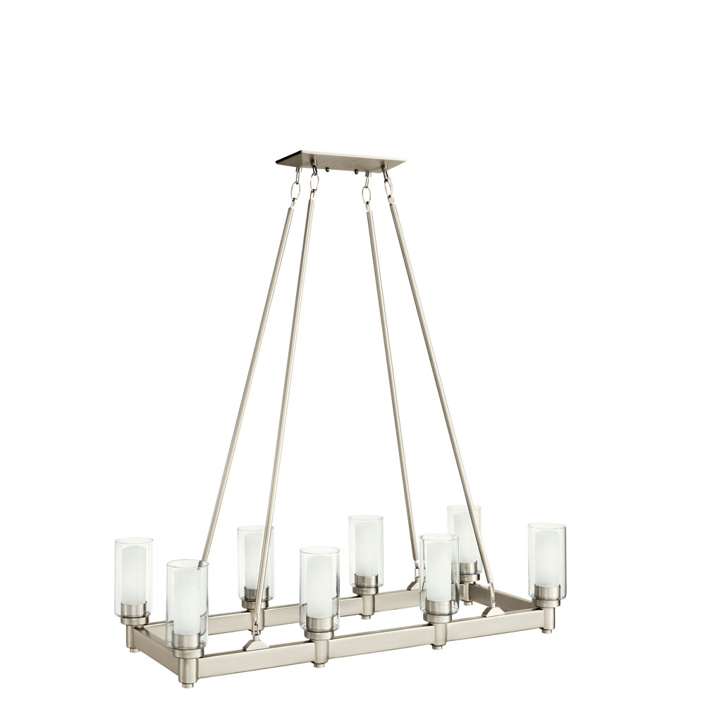 Kichler 2943NI Circolo 39.25" 8 Light Linear Chandelier  with Clear Outer and Satin Etched Inner Cylinders Brushed Nickel in Brushed Nickel