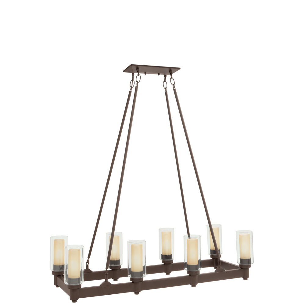 Kichler 2943OZ Circolo 39.25" 8 Light Linear Chandelier Clear Outer and Umber Etched Inner Cylinders Olde Bronze®