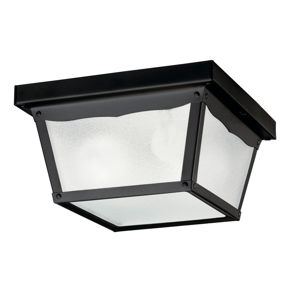 Kichler 345BK 9.25" 2 Light Outdoor Flush Mount with Clear Textured Glass in Black